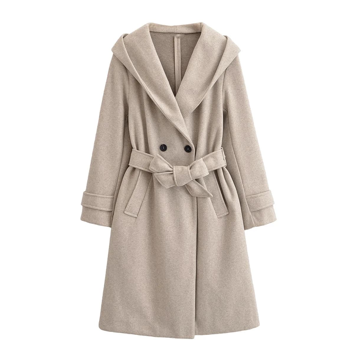 Manteau en laine à capuche et ceinture, style décontracté et tendance, nouvelle collection pour femm