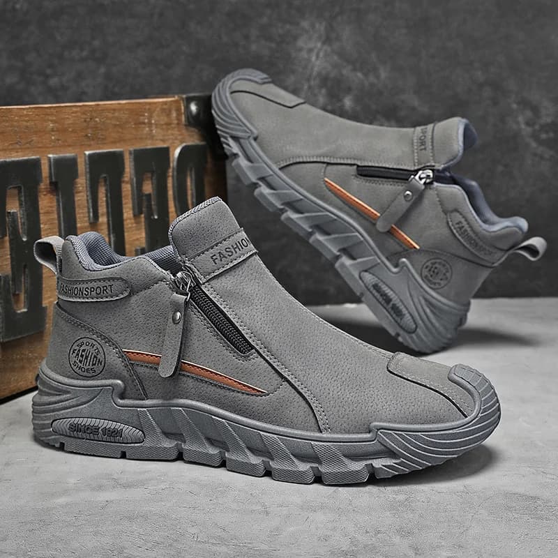 Sneakers à fermeture éclair pour hommes, à tige haute | Bottes de travail décontractées antidérapa