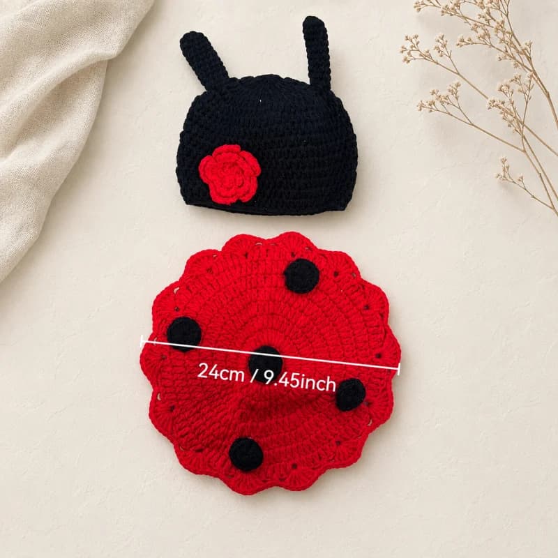 Tenue de photographie nouveau-né Coccinelle Mignonne 2 pièces, Costume d'insecte tricoté, Accessoire