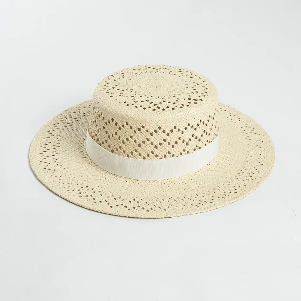 Chapeau de soleil de plage 100% paille, casquettes à dessus plat, chapeaux de bateau, Protection sol
