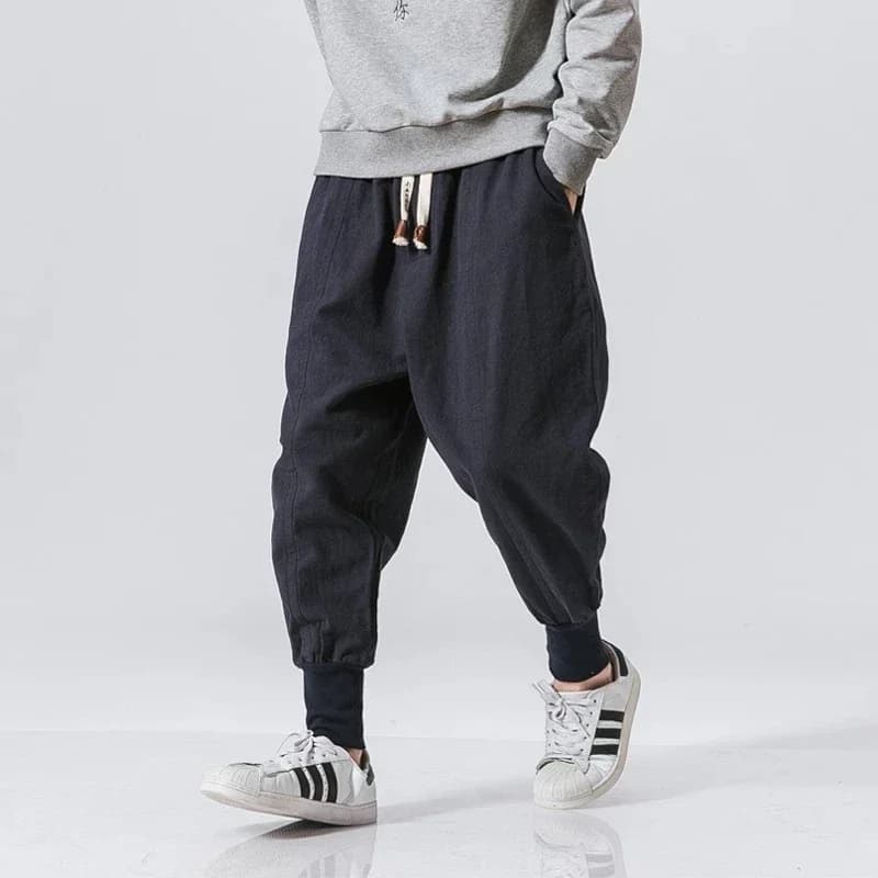 Hommes sarouel Streetwear coton lin Joggers nouveau Baggy Hip Hop mode pantalon décontracté solide p