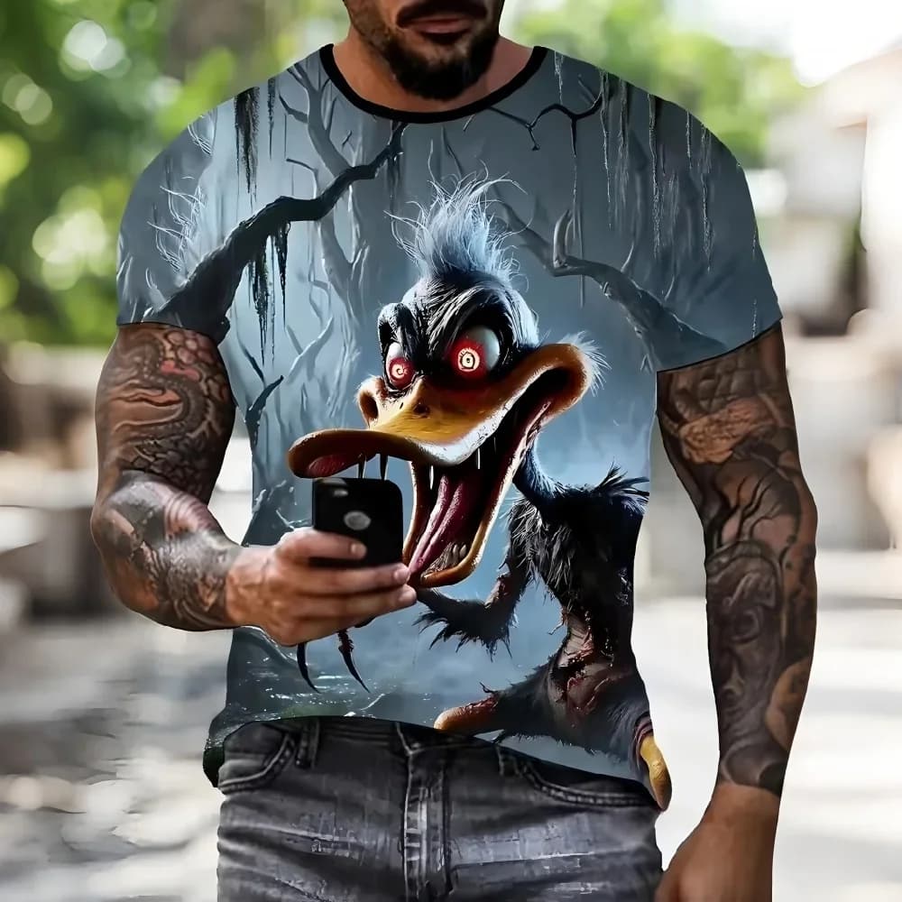 T-shirt décontracté pour homme avec motif de canard amusant imprimé numériquement en 3D, coupe ample