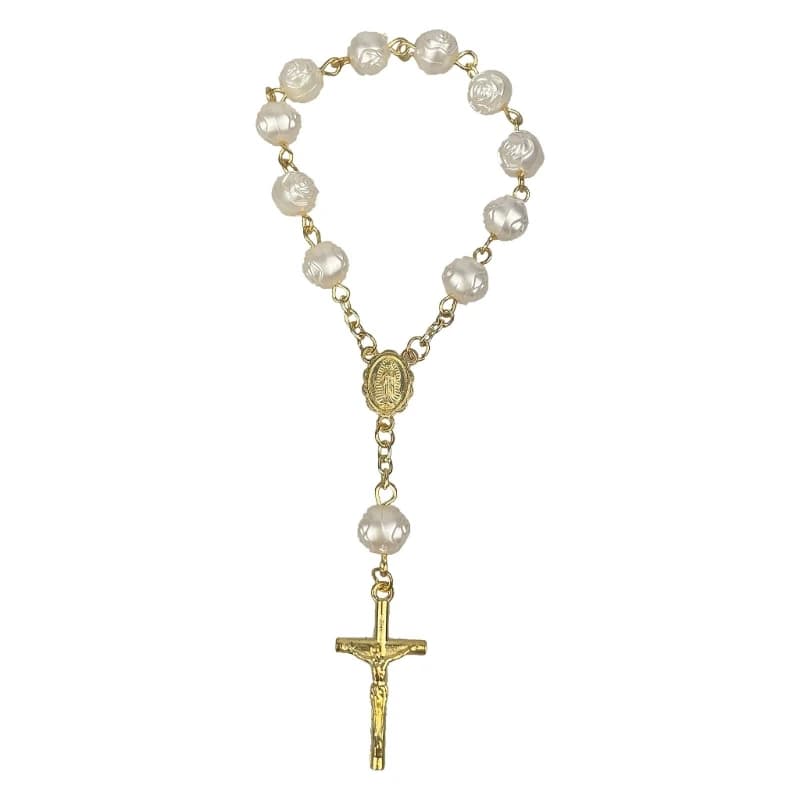 Chapelet de Baptême en Acrylique Catholique pour Femme et Homme, Perles de Prière Religieuse, Croix,