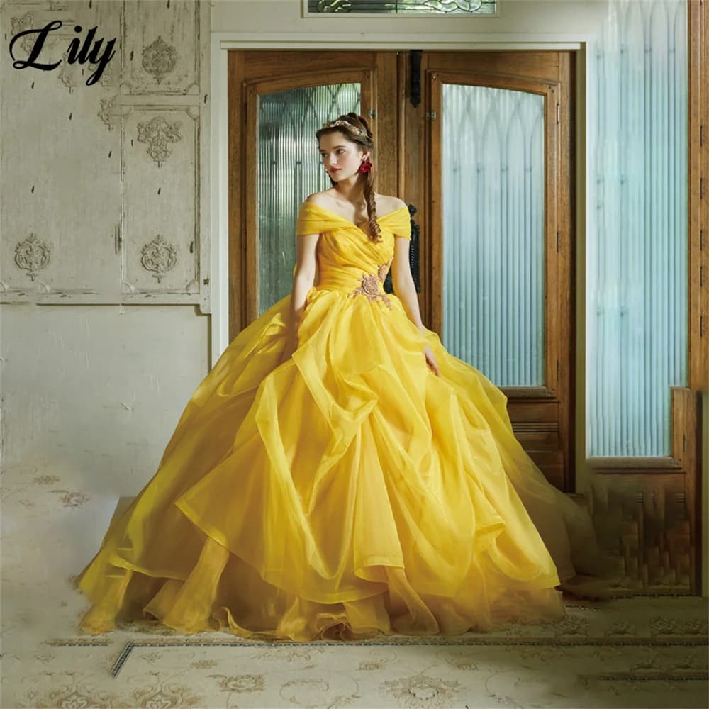 Robe de soirée en tulle jaune lys pour femmes, robe de Rhà plusieurs niveaux, personnalisée