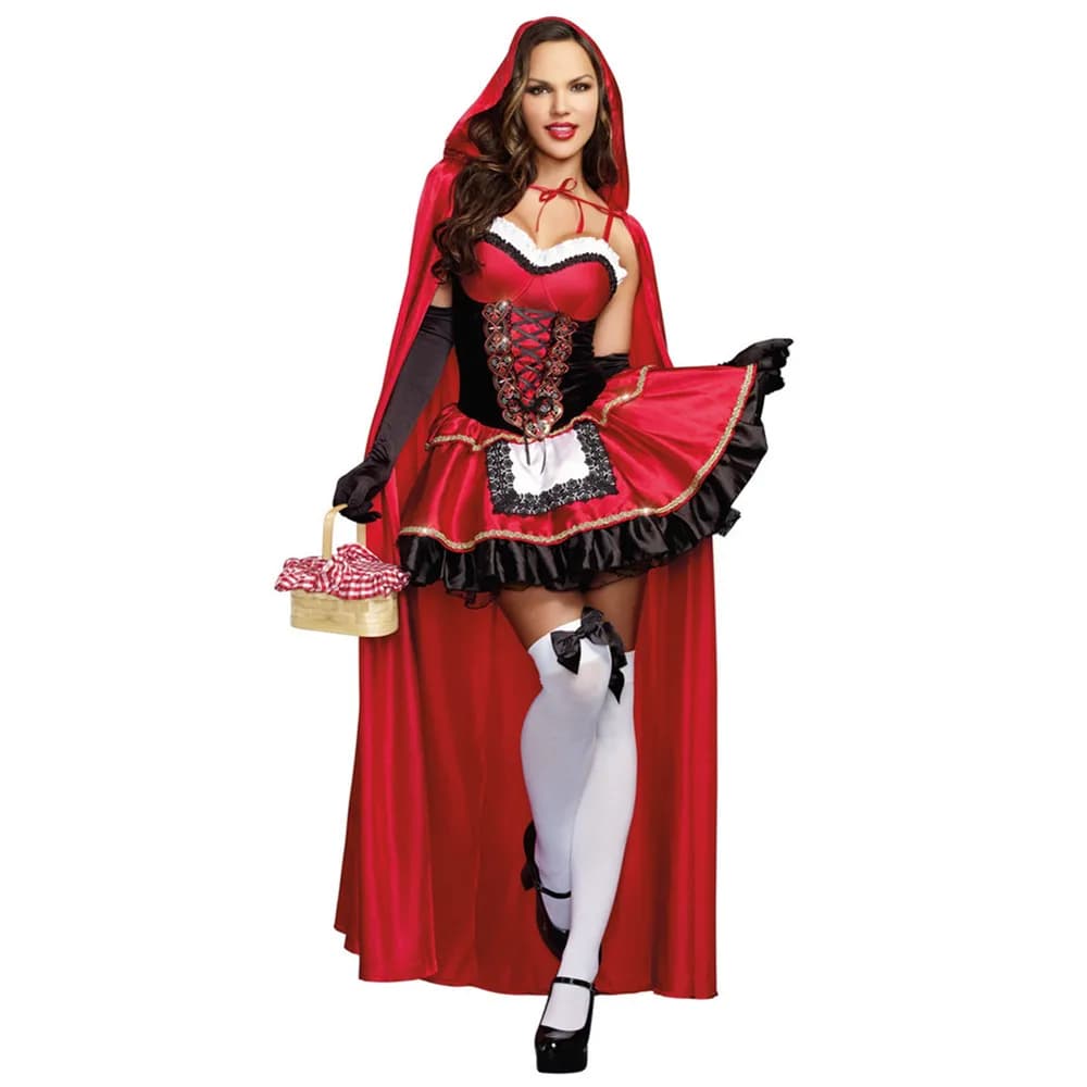 Costumes d'Halloween pour femmes adultes, Costume du petit chaperon rouge, robe fantaisie, cape de f
