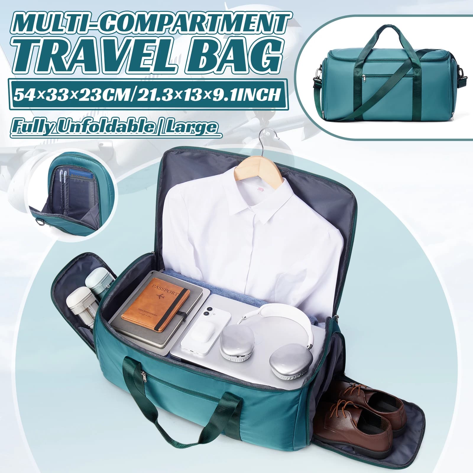 Sac de voyage pour homme, sac de transport convertible pour vêtements, sac de week-end, valise suspe