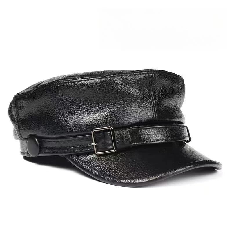 Bérets en cuir de vache véritable pour hommes, chapeaux Kufi noirs, casquette plate haut de gamme, c