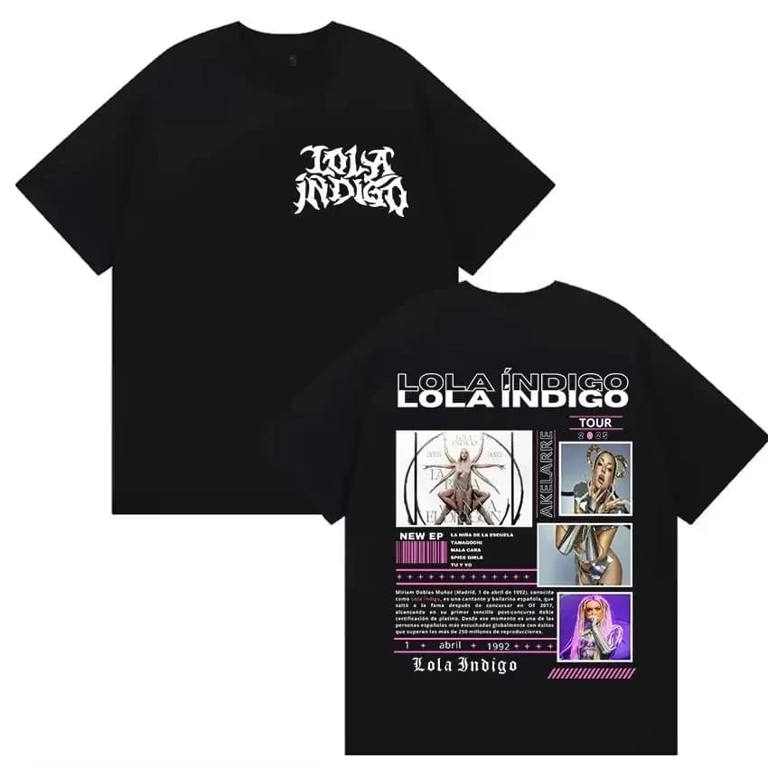 T-shirt Oversize Double Face Lola Indigo Tour 2026 : Logo de la Marque en Typographie Gothique sur l