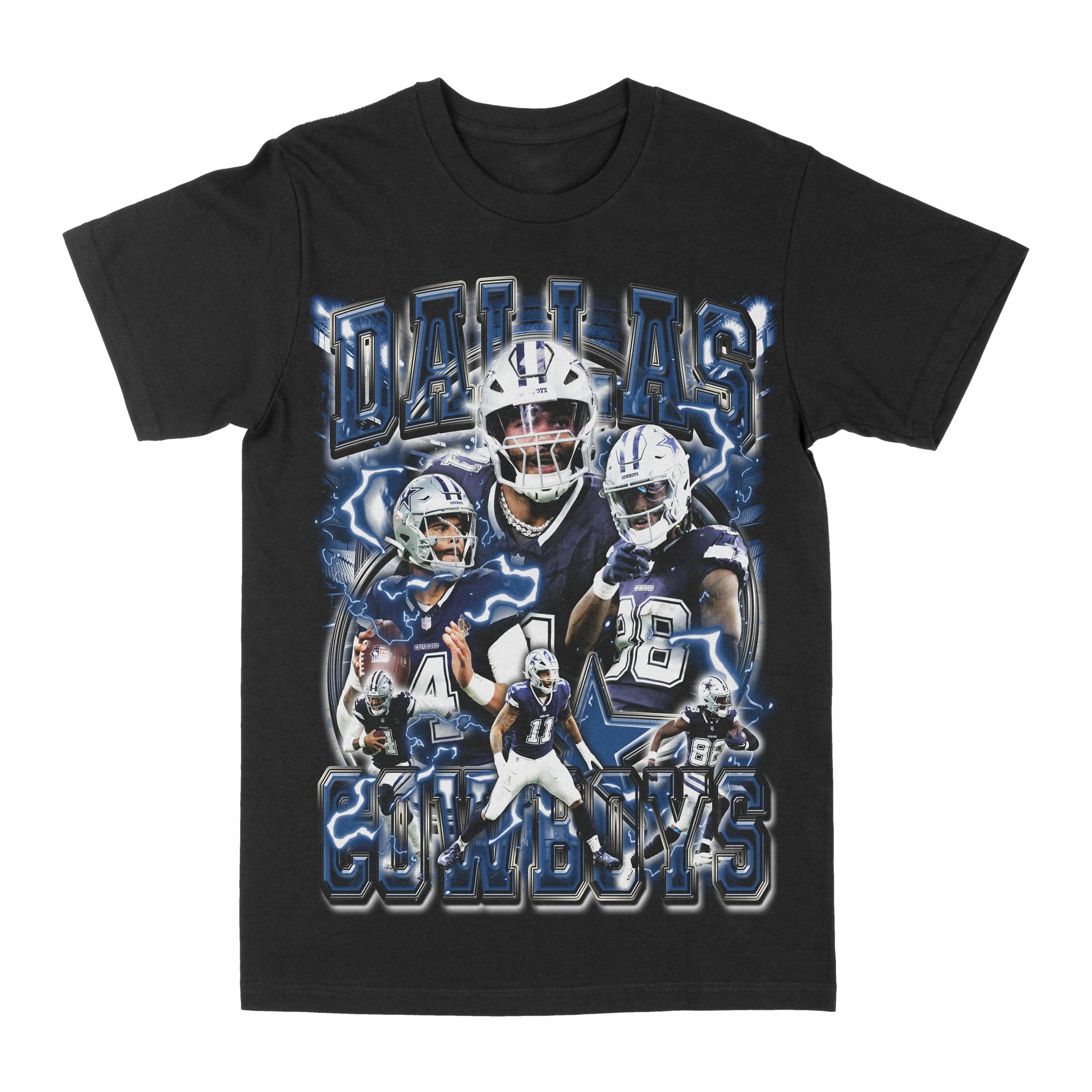 Dallas Cowboys T-shirt en coton noir pour hommes, style sport vintage rétro