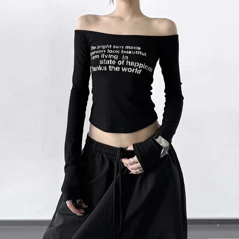 Américain Sexy une ligne cou hors-la-épaule à manches longues T-shirt femmes printemps nouveau Style