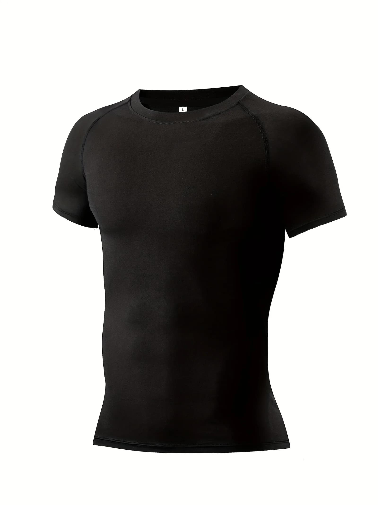 T-shirt moulant extensible à manches courtes pour hommes musclé, couleur unie, col rond, vêtements d