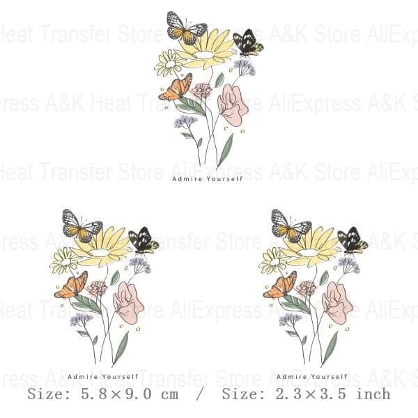 Autocollant floral personnalisé sur les vêtements, patch de transfert de fer, autocollant lavable br