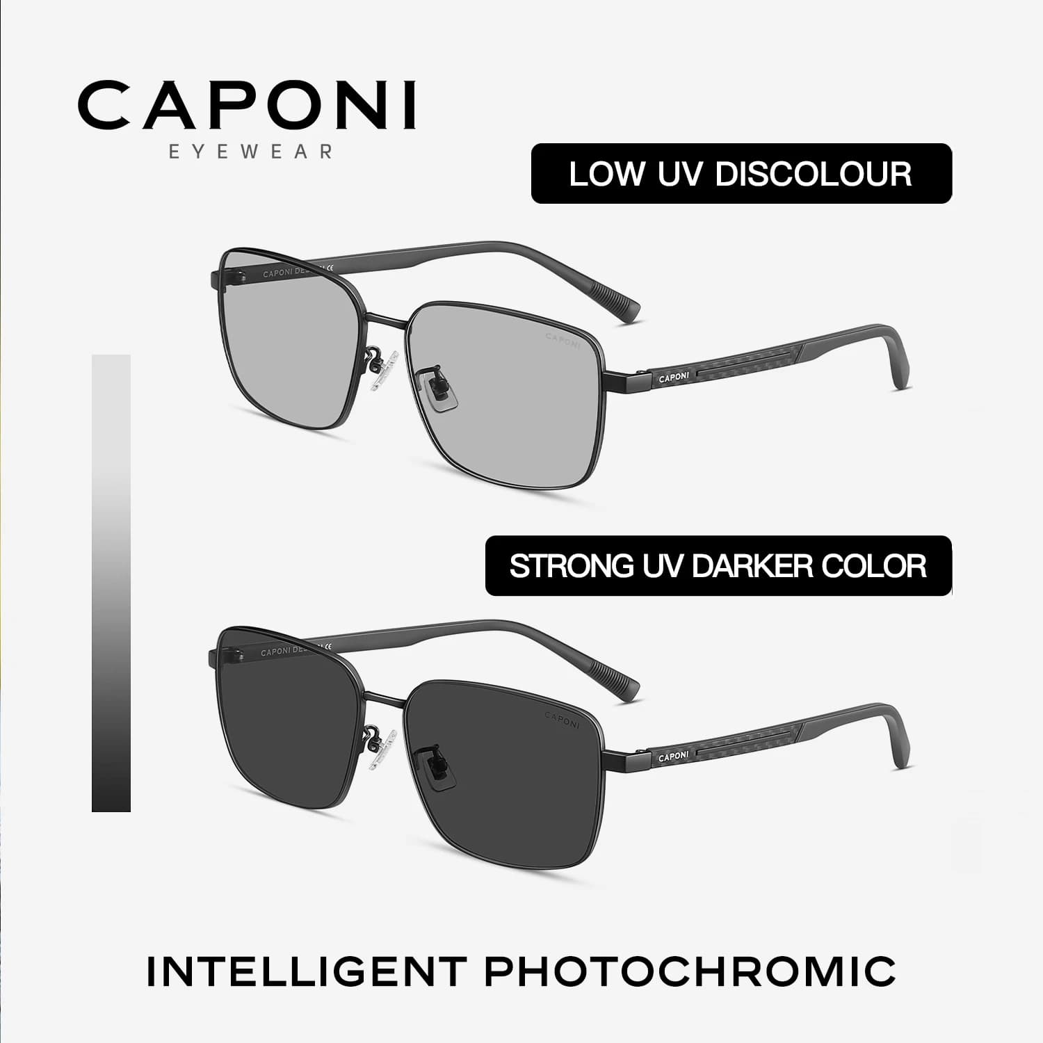 CAPONI-Lunettes de soleil polarisées pour homme, verres carrés photochromiques pour l'extérieur, la 
