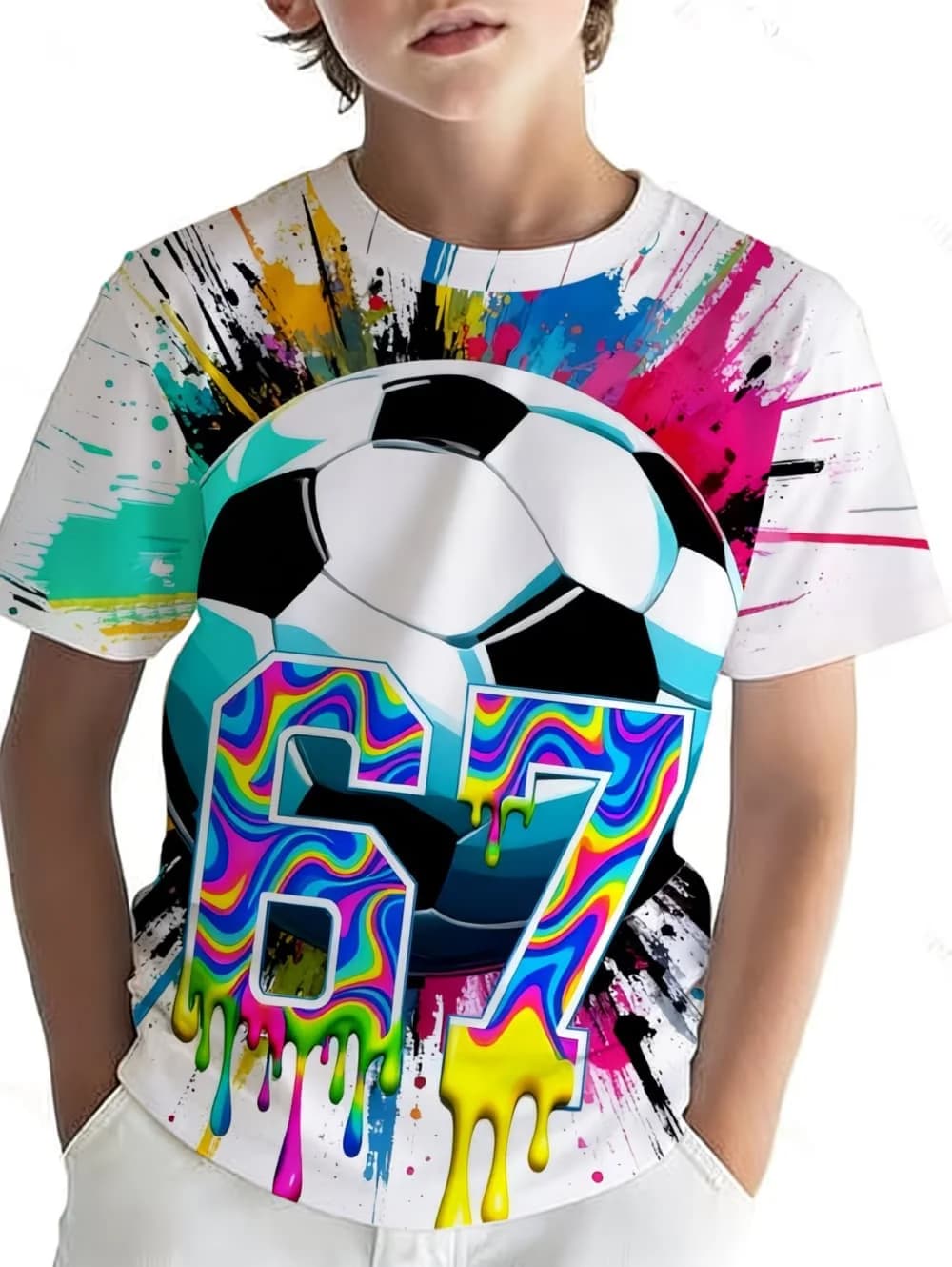 T-Shirt à manches courtes pour enfants, avec impression numérique de Football, à la mode, décontract