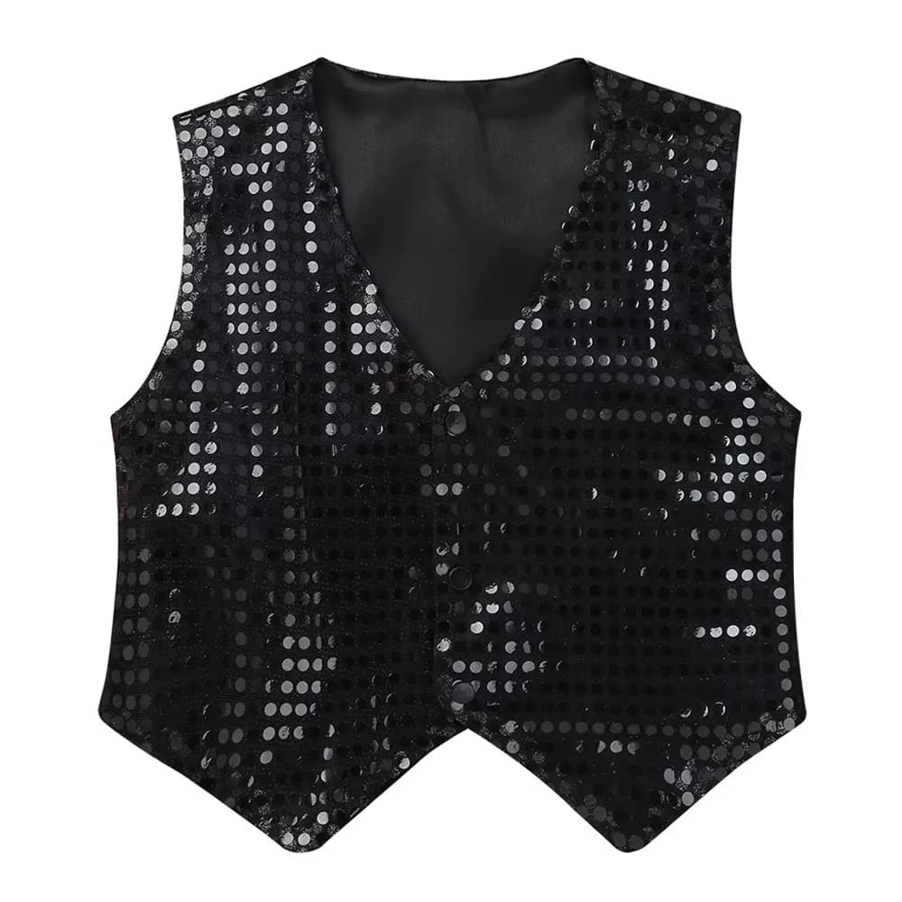 Gilets à Paillettes Nouveau Style Garçons Filles Hip-hop Gilets Élégants Tenue de Performance Danse 