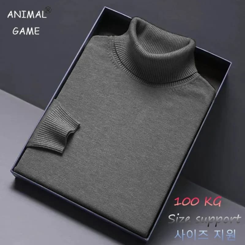 Jeu d'animaux col roulé tricots de luxe hommes pull coupe longue pull chandails couleur unie hommes 