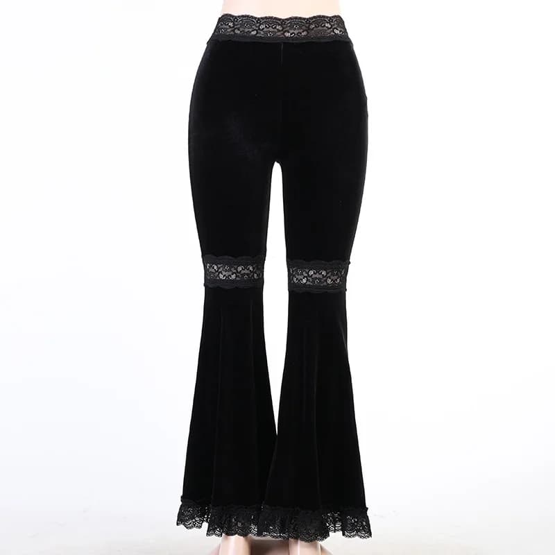 Pantalon gothique floqué foncé pour femmes, Streetwear esthétique Emo Alt Grunge transparent à lacet