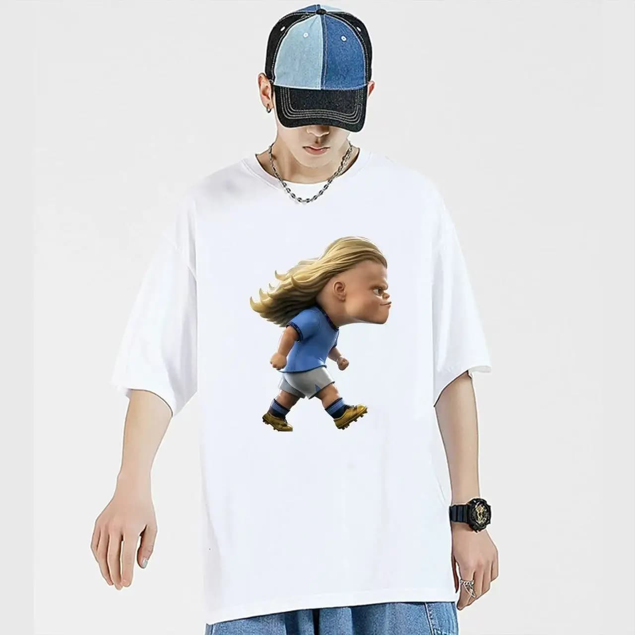 T-shirt ample en coton à imprimé graphique vintage de football américain Manchester City Haaland pou