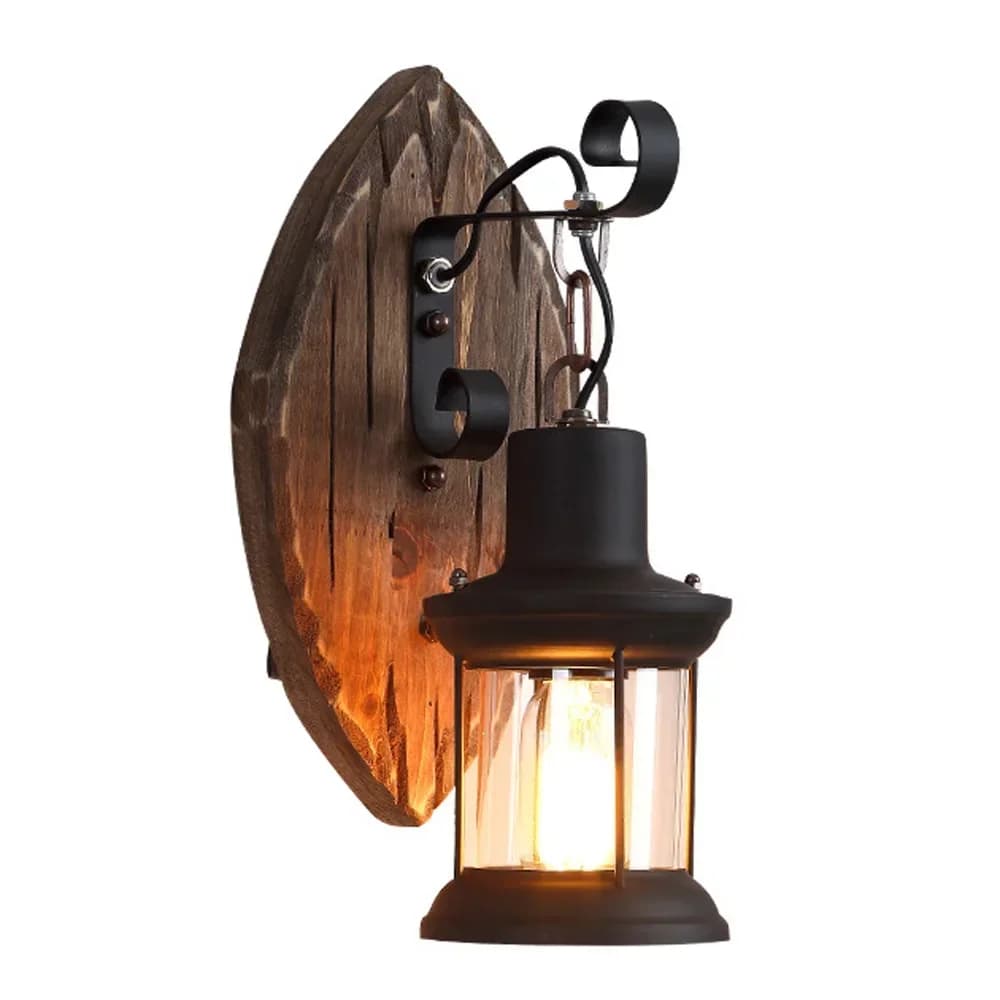 Applique murale vintage avec base en bois, applique industrielle en métal noir pour salle à manger,