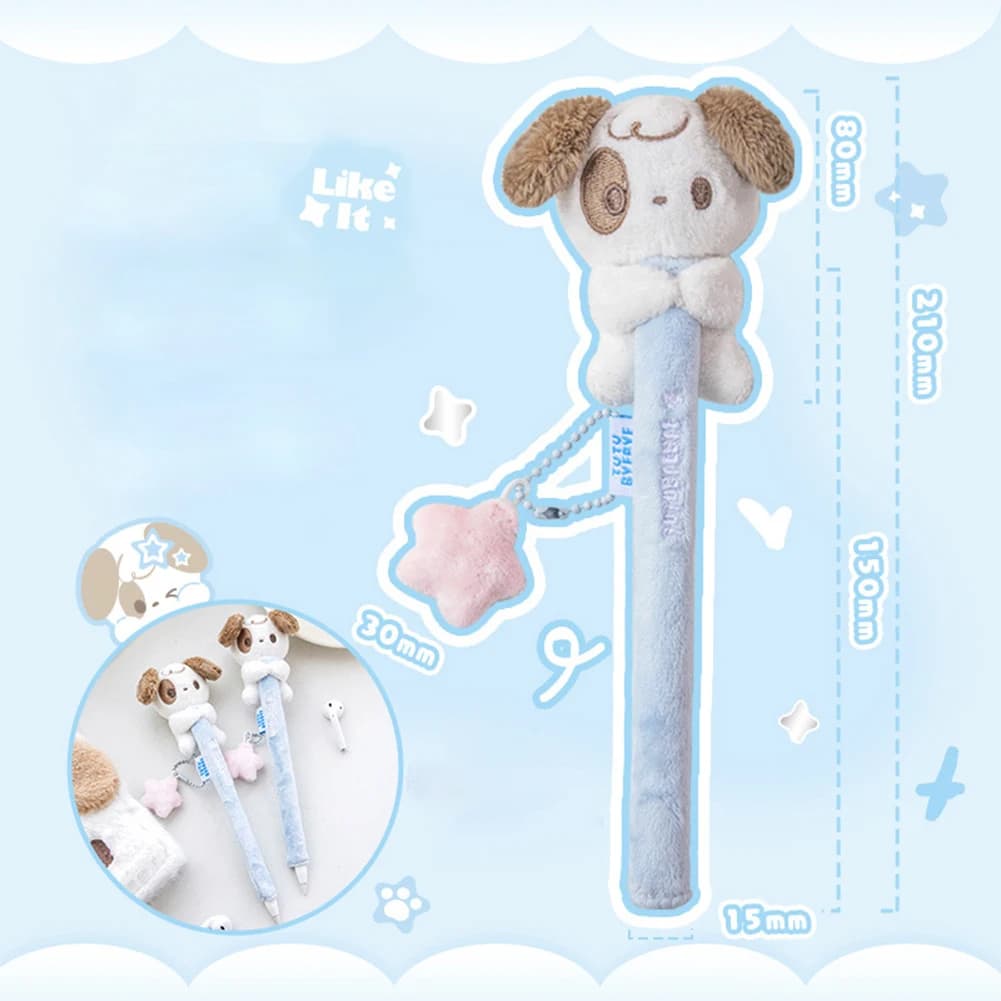 Étui à stylos velouté, capuchon de stylo en forme de poupée de dessin animé, accessoires pour stylo