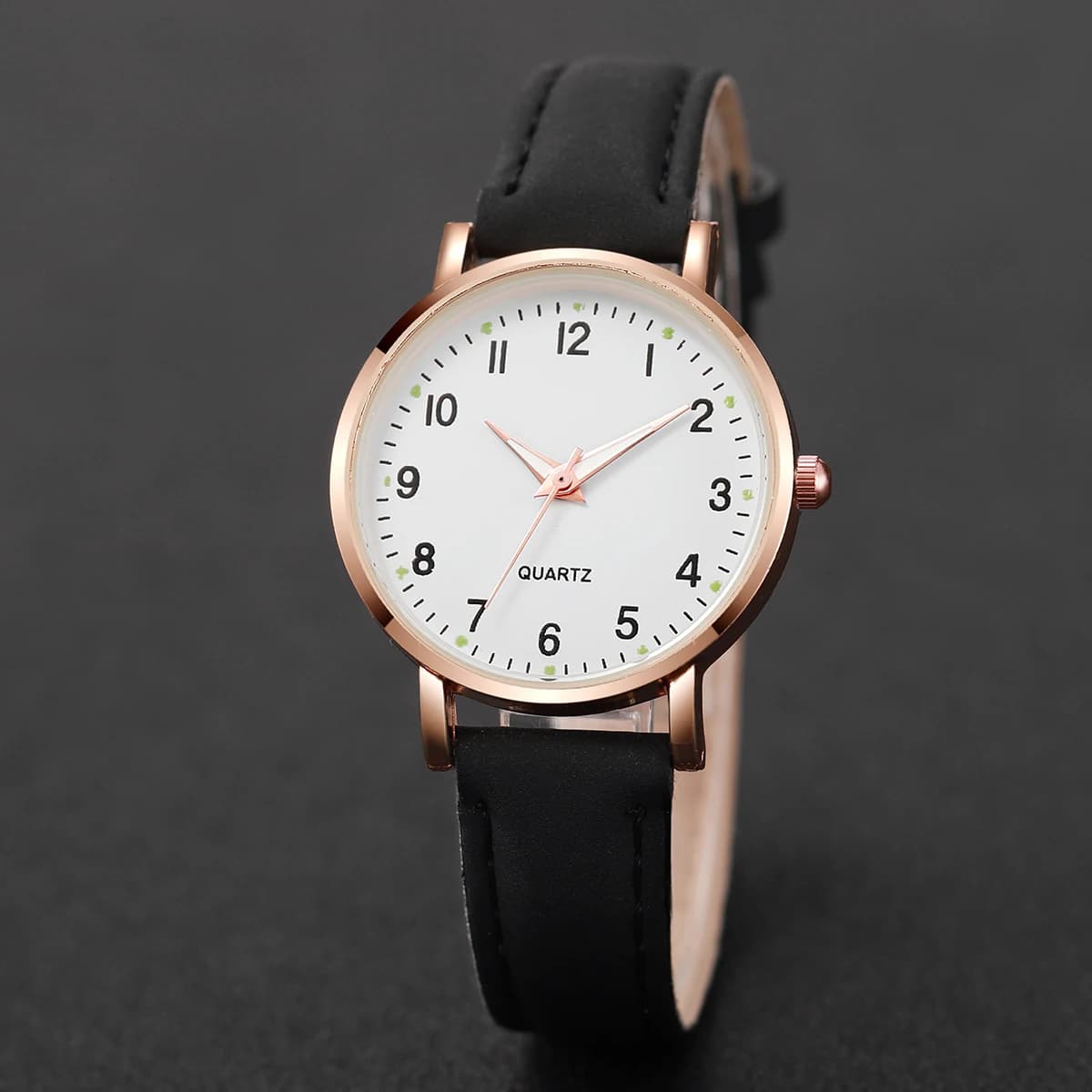 Montre à quartz avec bracelet en cuir pour femmes et filles, horloge décontractée, cadran arabe, cad
