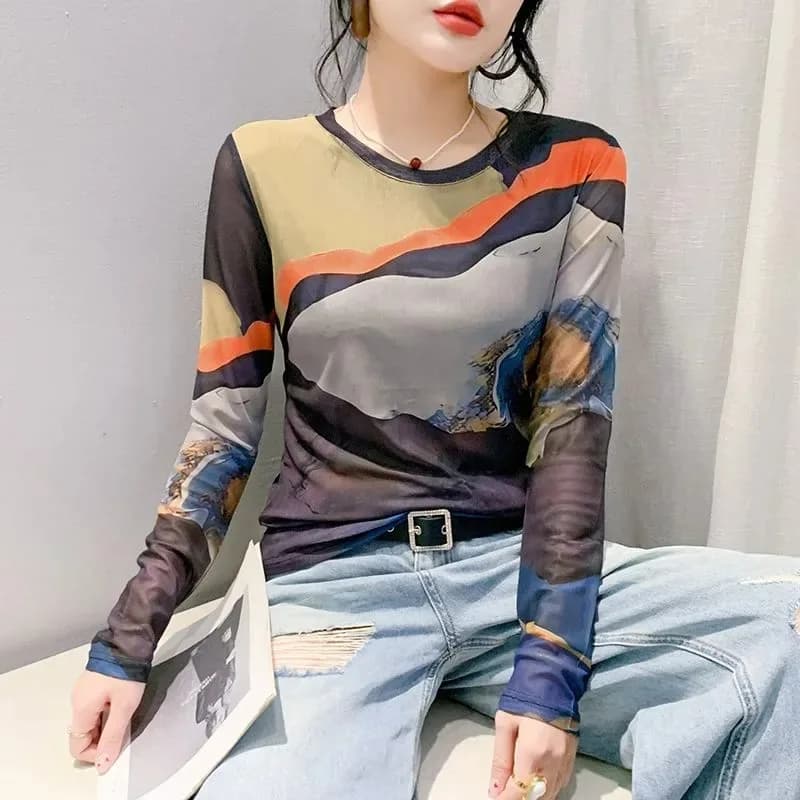 Chemise à bascule imprimée en maille européenne pour femmes, nouveau Style, coupe cintrée, polyvalen