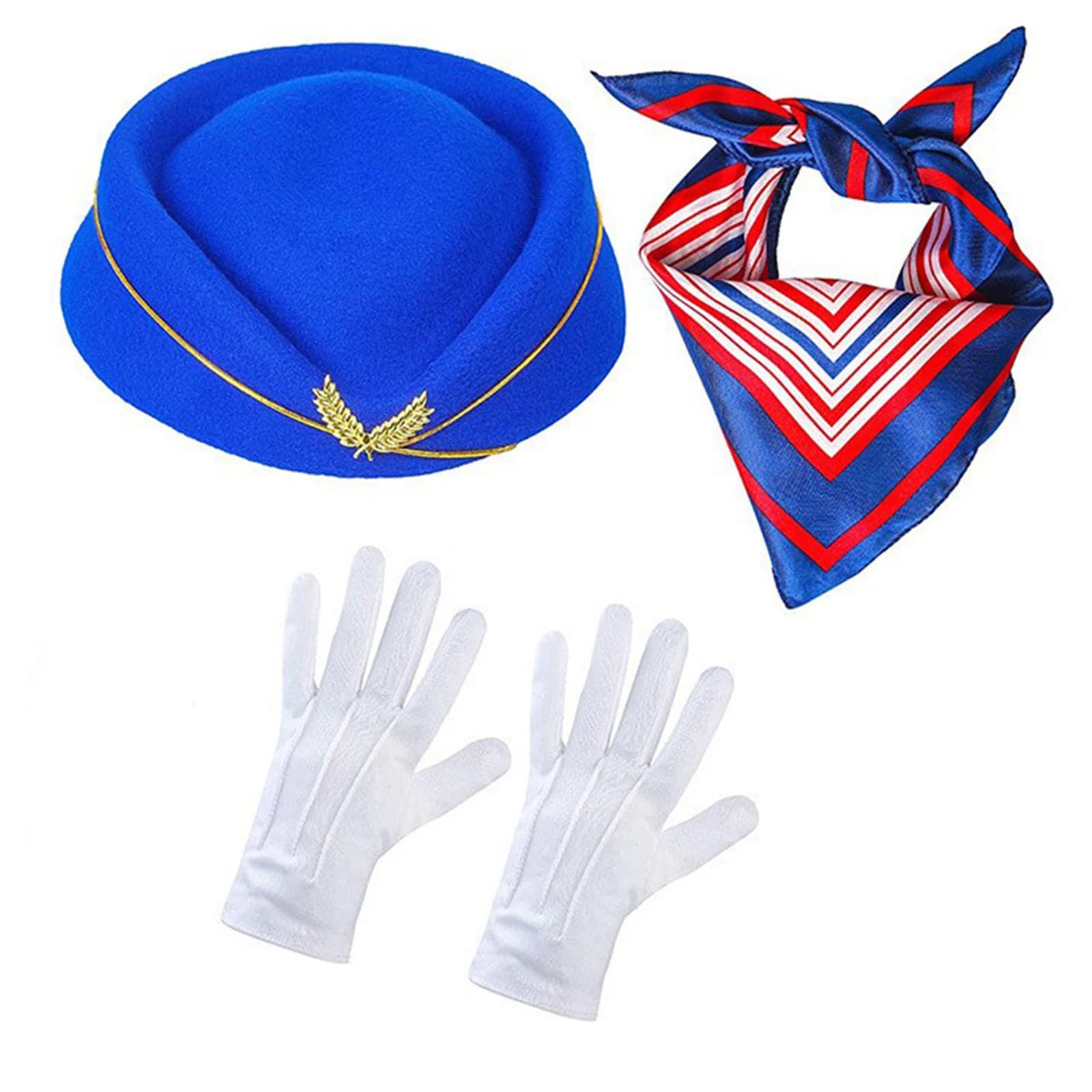 Chapeau d'hôtesse de l'air Cosplay pour femme, écharpes d'hôtesse de l'air, gants de soleil, broche 