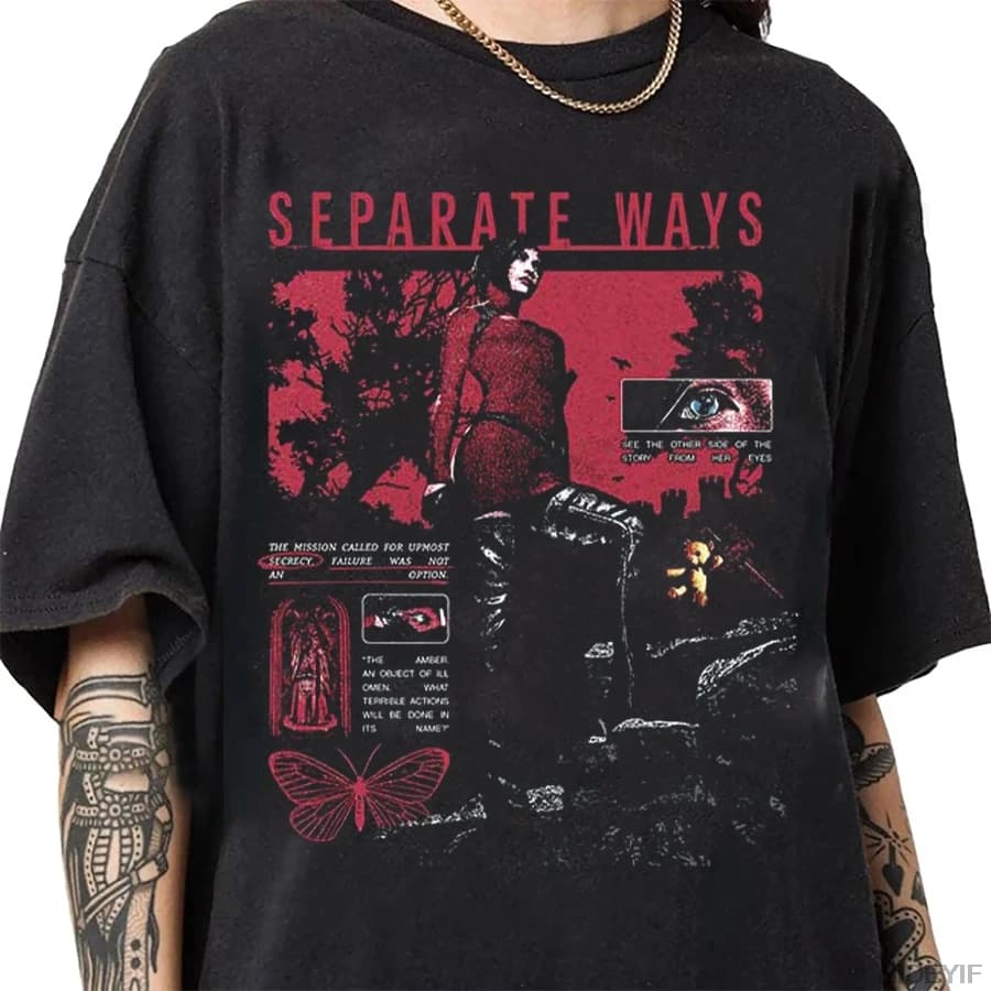 T-shirt en coton surdimensionné délavé à l'acide Resident Evil 2 Leon Claire RPD Station, motif grap