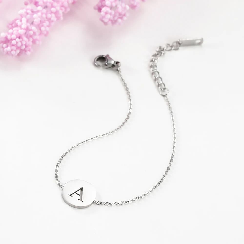 Amaxer 26 lettres initiales A-Z Simple chaîne pendentif Bracelet en acier inoxydable pour femmes bra
