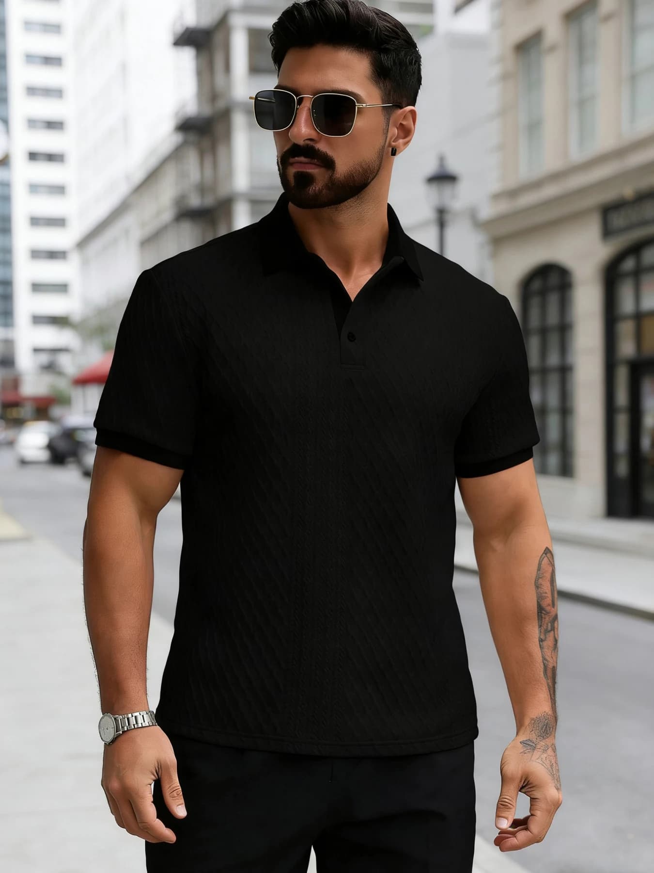 Polo décontracté pour homme — Tricoté avec une légère élasticité |   Design ajouré d'inspiration ita