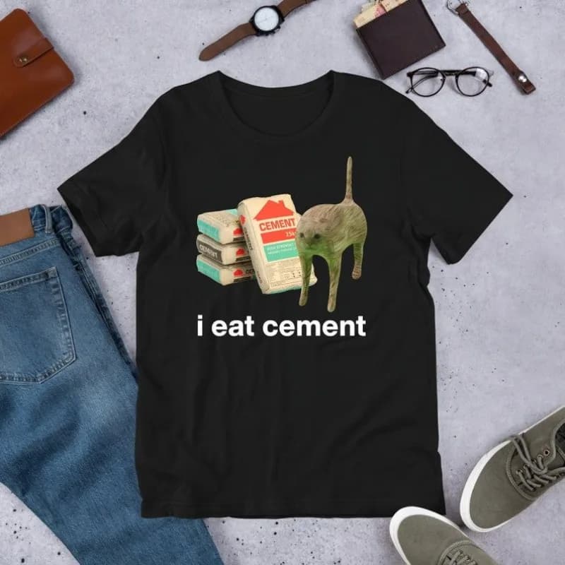 T-shirt humoristique et ironique « I Eat Cement Cursed Cat » – Cadeau pour les amoureux des chats – 