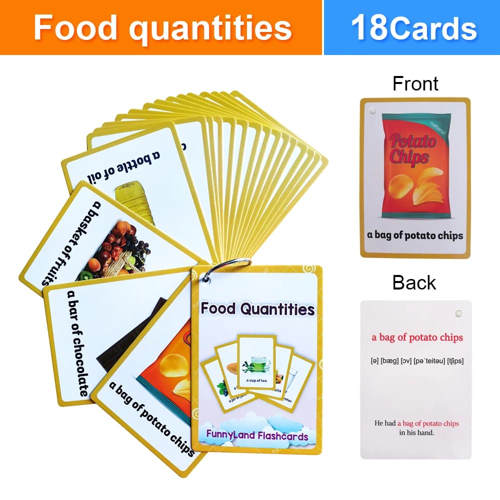 Quantité alimentaire Phrases anglaises cartes Flash pour les enfants apprenant des articles alimenta