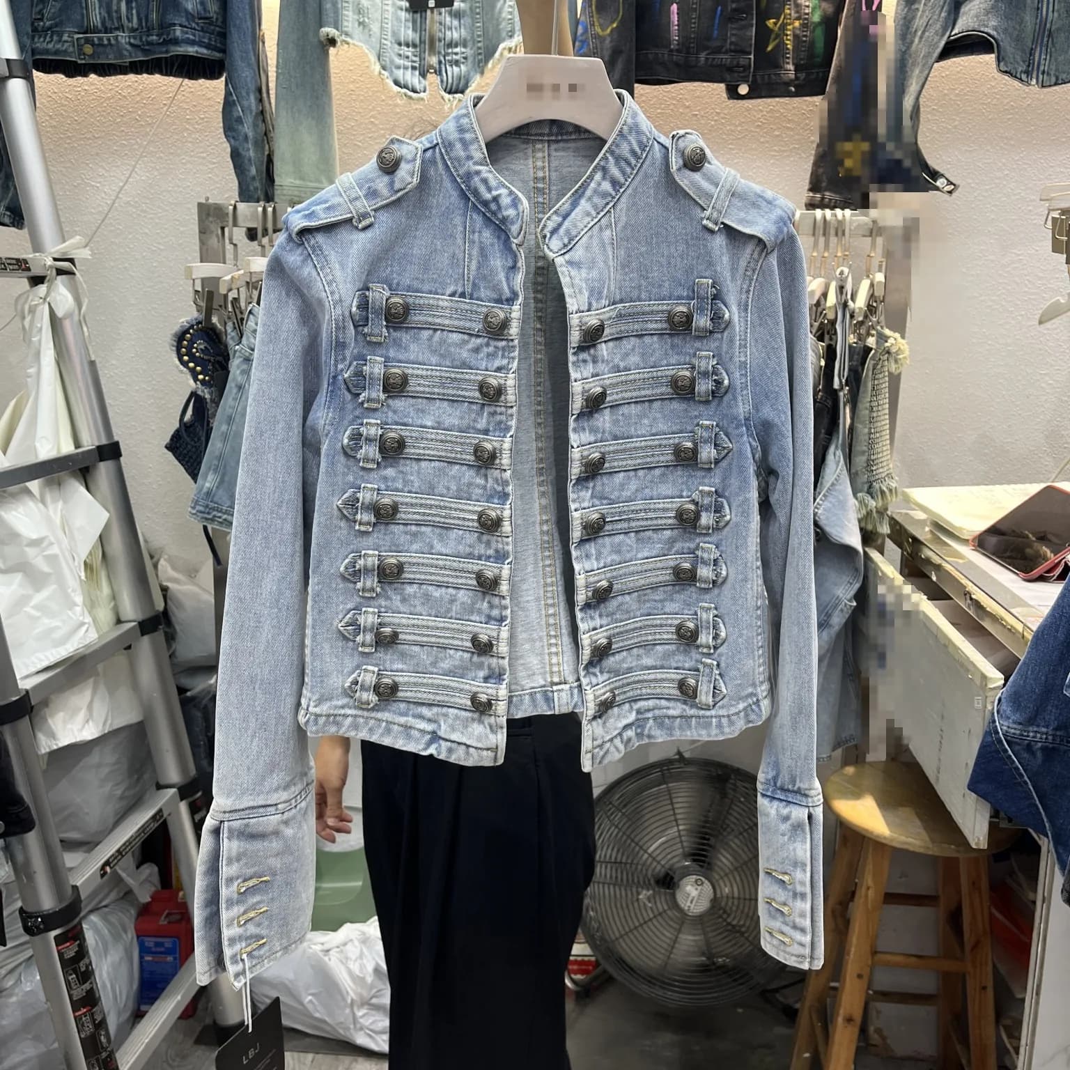 Denim manteau femmes veste Streetwear en détresse bouton col montant lavé Patchwork femme 2025 Vinta
