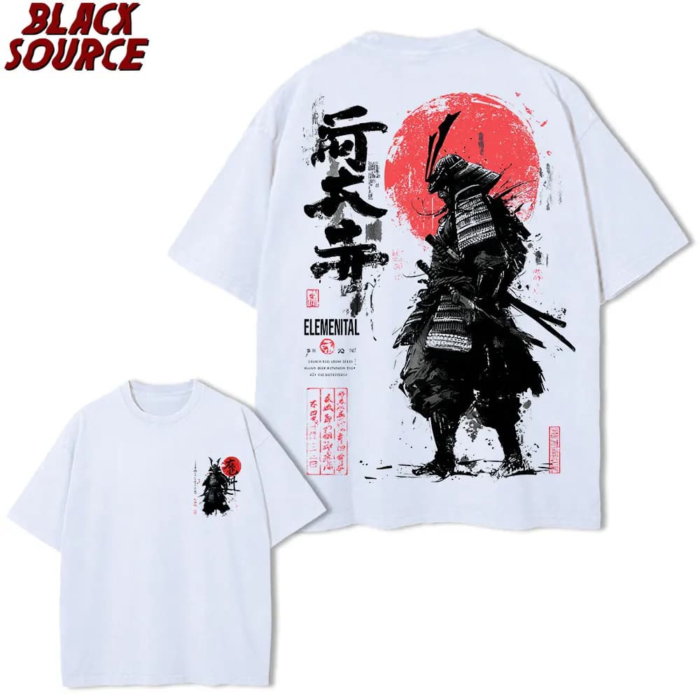 T173 T-shirts esprit samouraï japonais pour hommes, T-shirts amples de grande taille avec imprimé au