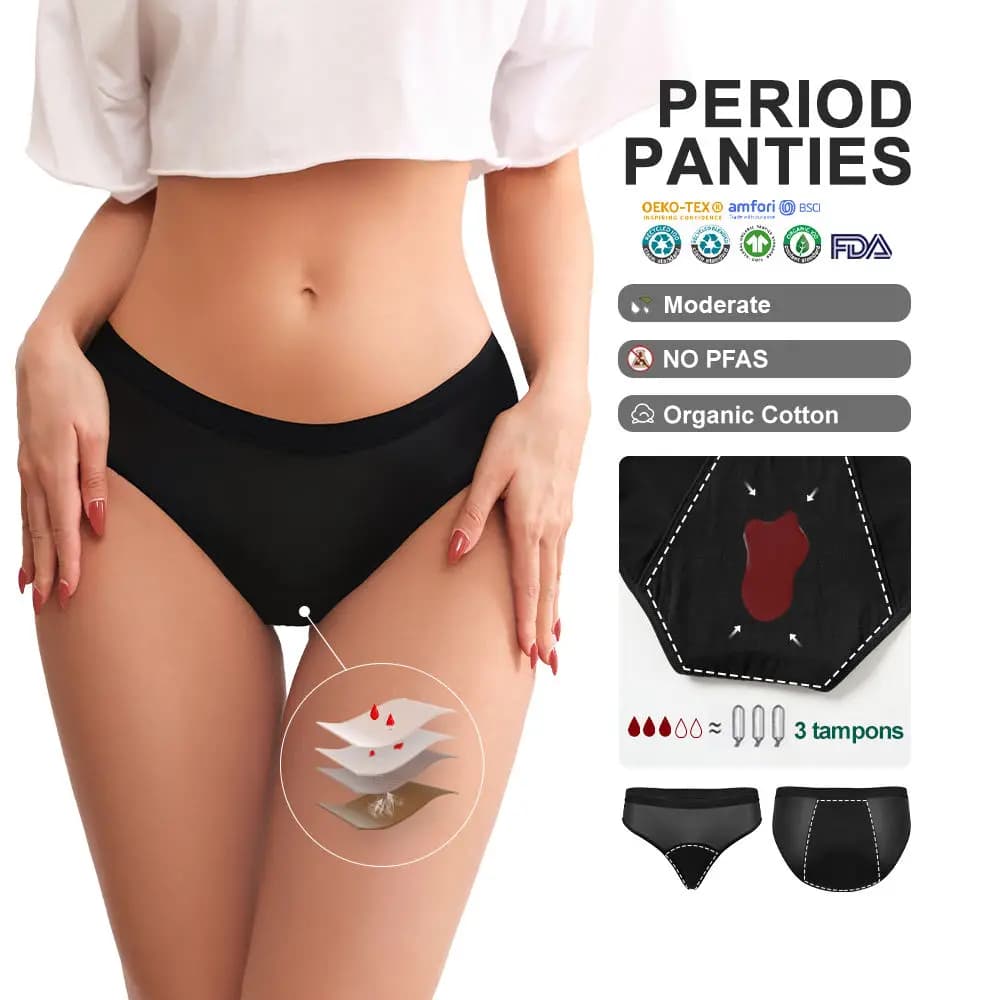 Culottes menstruelles respirantes taille basse anti-fuites pour adolescentes et femmes – Sans PFAS –