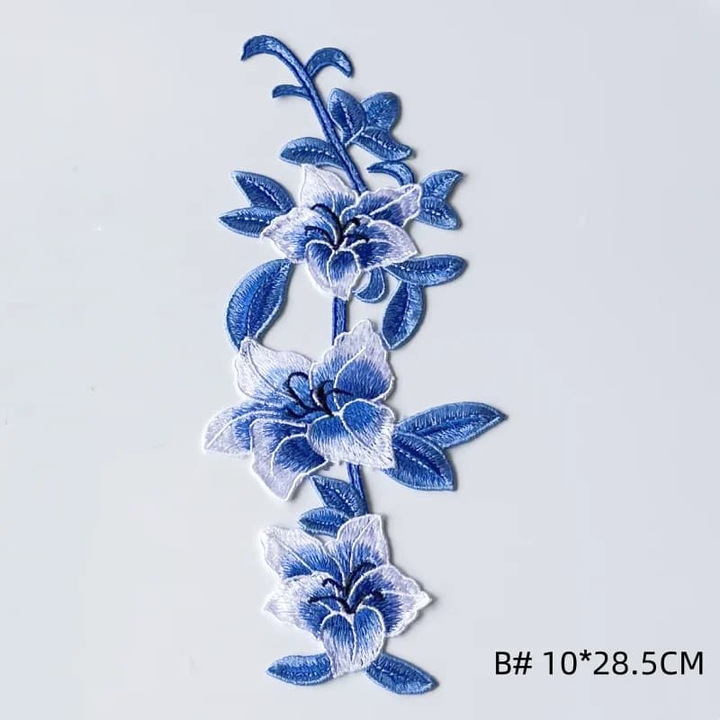 Avoir une paire de fleurs bleues de Style chinois, patchs de couture sur broderie pour vêtements, ro
