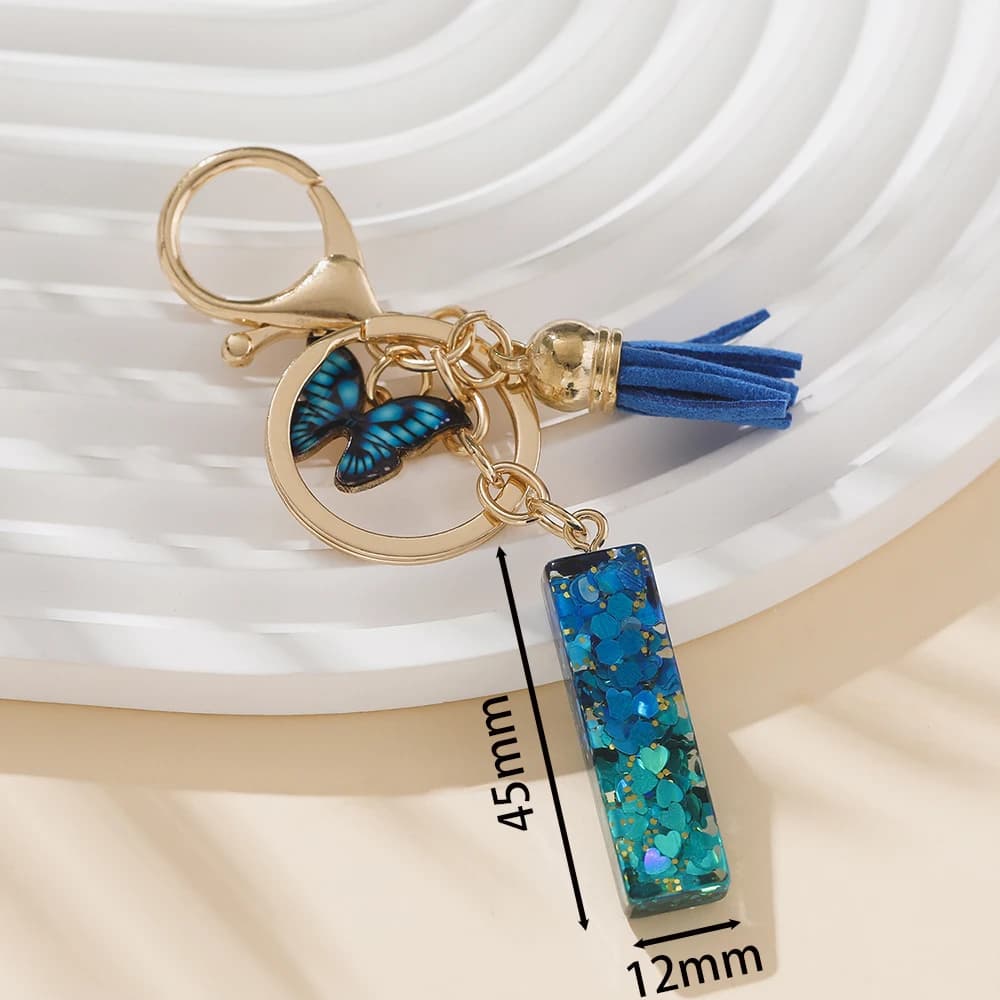 Porte-clés initiales de l'alphabet en alliage, 1 pièce, papillon bleu Royal et lettre à pampilles po
