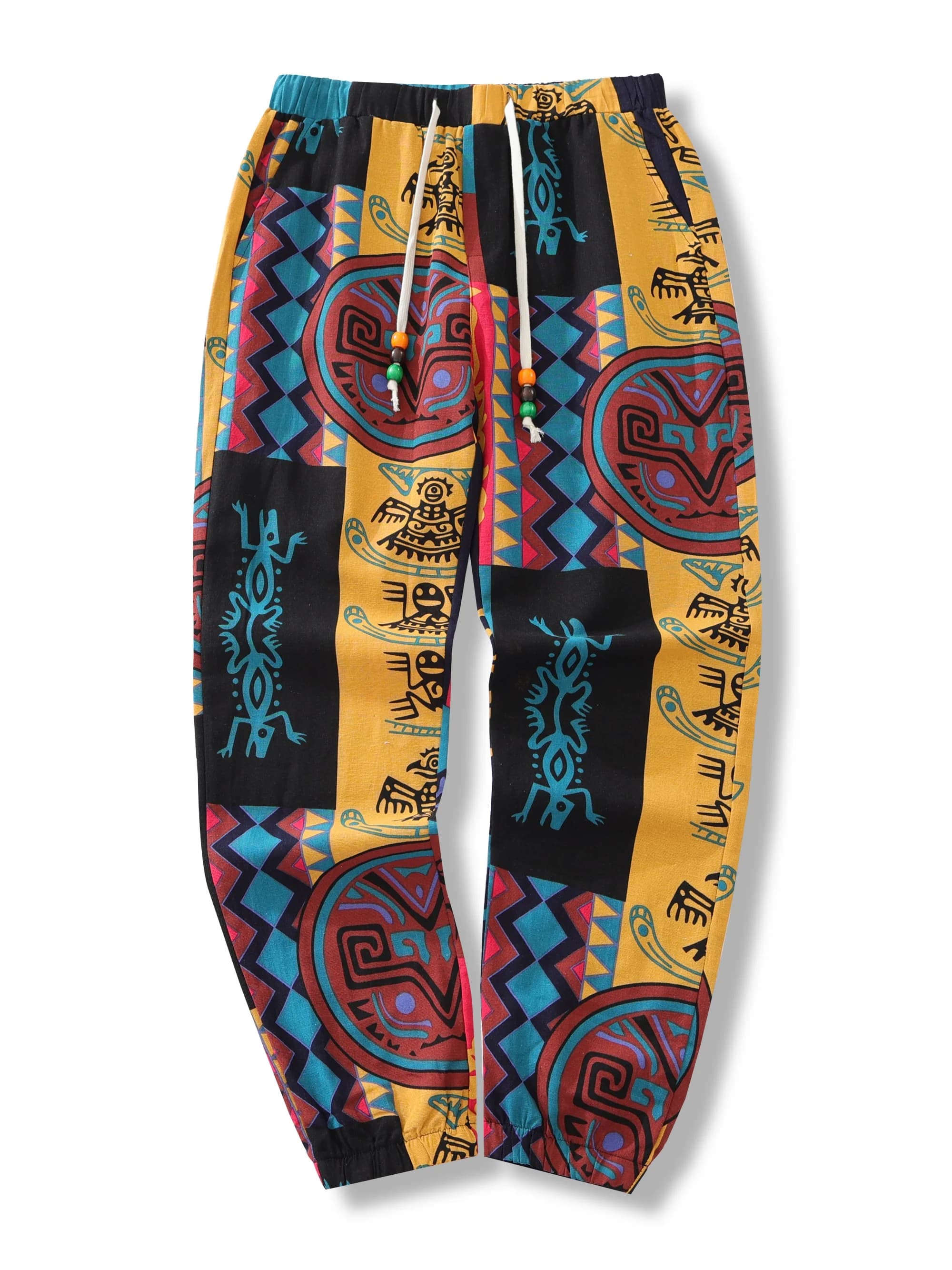 Foulard de proximité imprimé tribal Boho pour homme, en lin, coton mélangé, poids léger, poches, tai