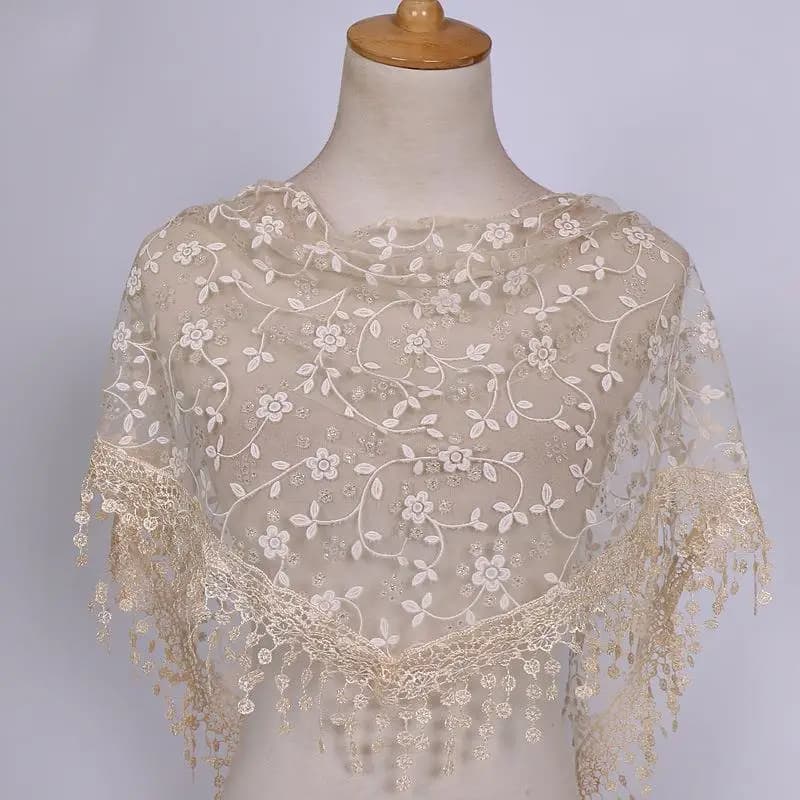 Mode élégante fleur frangée Triangle écharpe femmes blanc dentelle châle respirant foulard décoratio