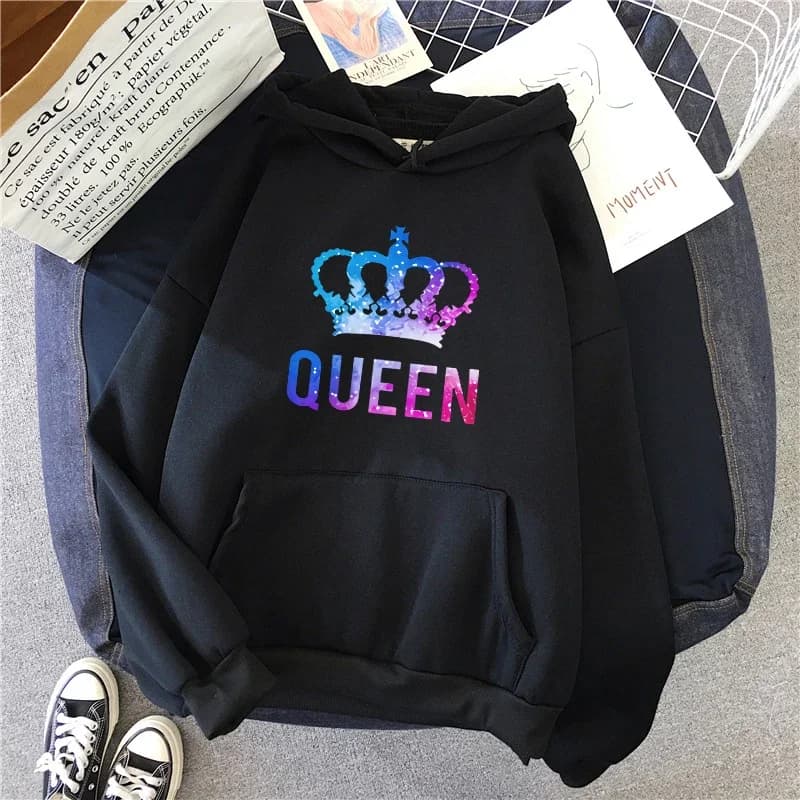 Reine roi imprimer sweats Couples quotidien décontracté sportif à capuche à manches longues pull fem