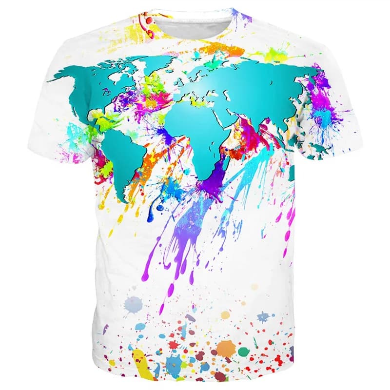 T-shirt à motifs pigmentés pour hommes, t-shirts imprimés en 3D colorés, décontractés, surdimensionn