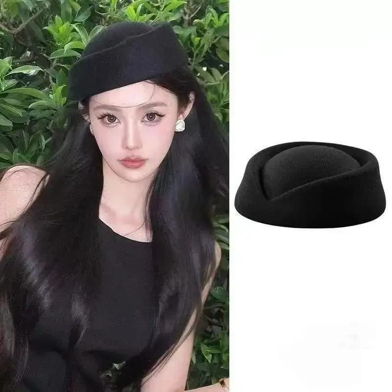 Béret chapeau casquettes hôtesse de l'air agent de bord Vintage chapeau noir plat chapeau pince à ch
