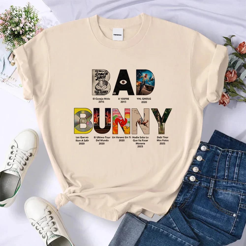 Bad Bunny t-shirt adolescent rétro Pop Culture psychédélique Y2k chemise université coréenne vêtemen