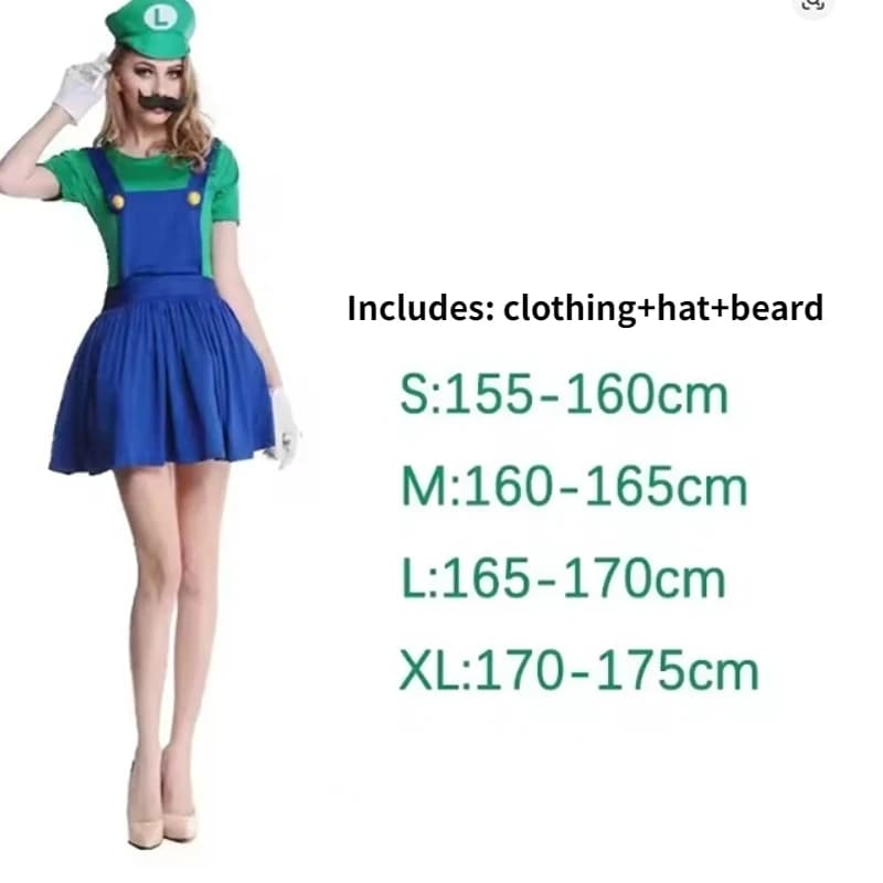 Costume de Cosplay de jeu animé Super Luigi, combinaison pour adulte, ensemble chapeau et barbe, Cos