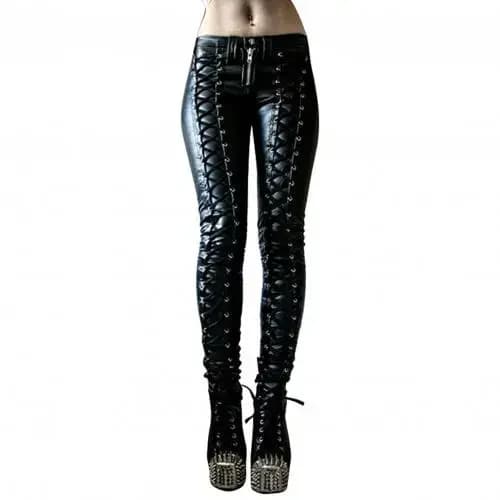 Steampunk femmes Faux cuir Cosplay pantalon carnaval fête maigre bouton pantalon jambières d'exercic