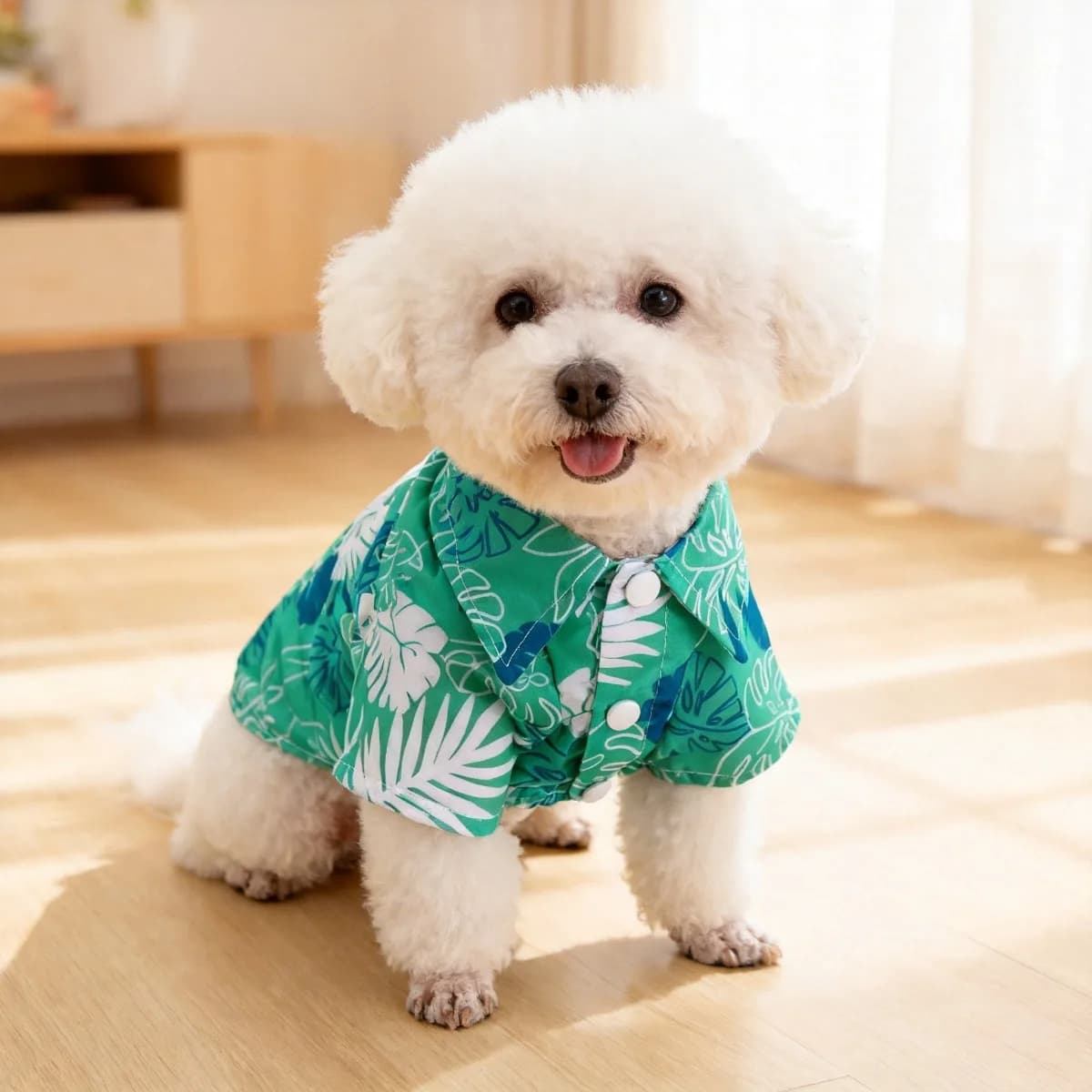 Chemise à fleurs pour chat, en laine antistatique légère pour le printemps et l'été, dégradé bleu pe