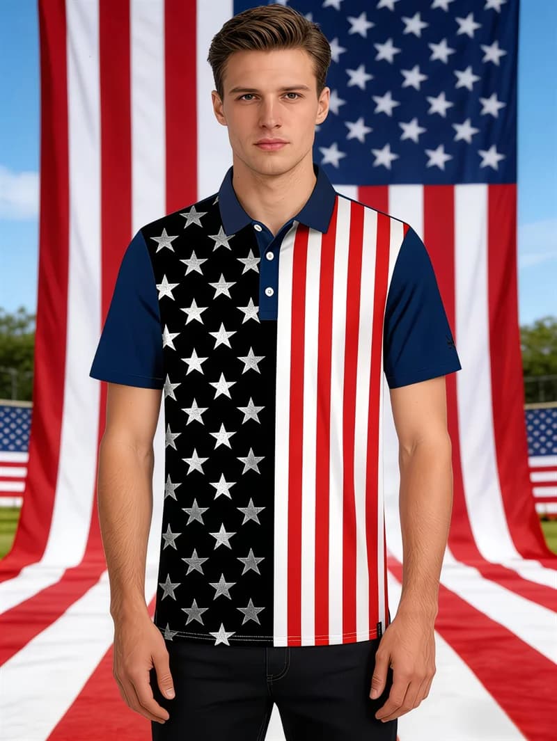 Patriotic USA 250 Memorial Polo Shirt Men Eagle Liberty Statue 3D Print Short Sleeve Breathable Stre