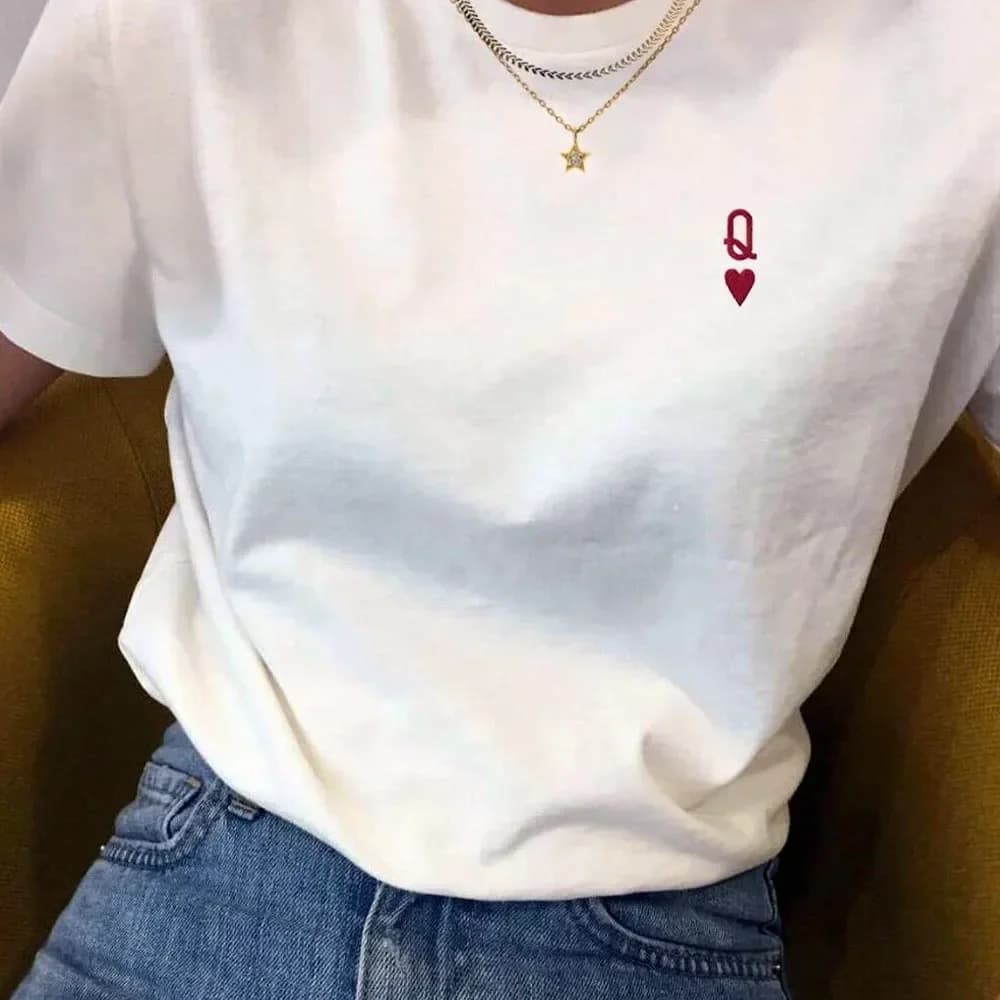 Reine de coeur lettre t-shirts femme hauts blancs à manches courtes chemise décontractée femmes t-sh