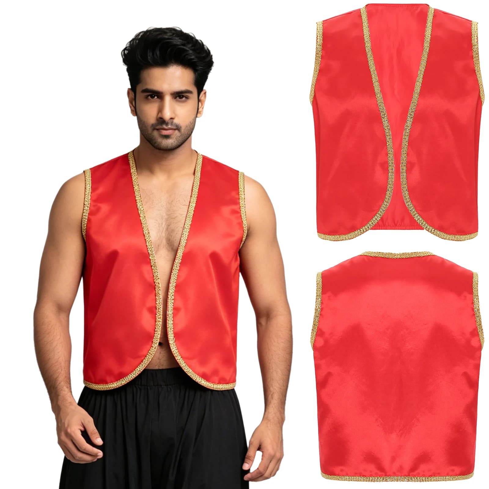Costume de Cosplay de Prince Arabe pour Homme, Vêtement de Festival Ouvert Devant, Bordure Dorée, Ha