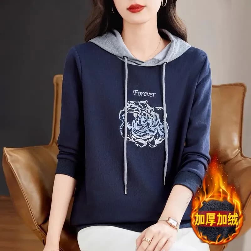 Sweat-shirt à capuche pour femme, haut ample à manches longues, en velours épais, épaules droites, n
